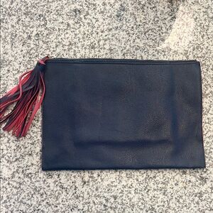 Navy Blue Leather Clutch with Pink Tassel